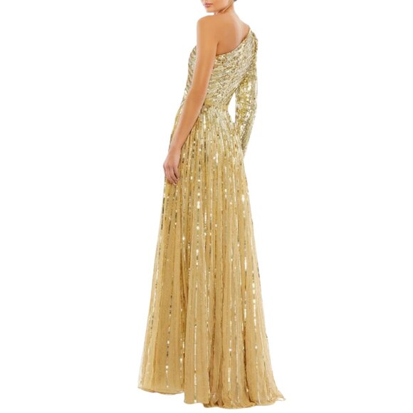 Mac Duggal 5508 Size‎ 16 Gold One Shoulder Sequined Beaded Long Maxi Gown Dress - Picture 6 of 6
